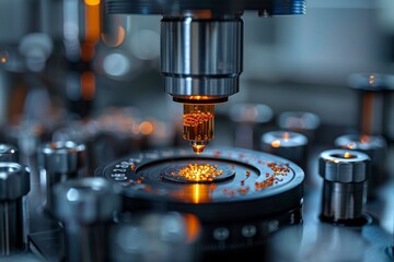 Poster - A close-up image of a high-tech laser etching machine precision engineering a metallic surface