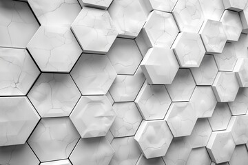 Poster - Artistic 3D rendering of a monochrome geometric hexagonal wall pattern offering a modern design element
