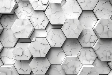 Poster - A 3D rendered image of a geometric modern white hexagonal wall pattern with varying depth