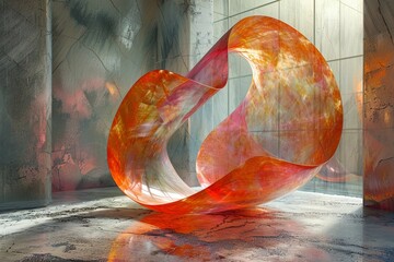 Poster - An exquisite digital art piece showing two intertwined orange ribbons with a grainy texture, set against a distressed concrete background