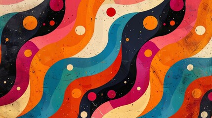 Wall Mural - Multicolored circles and wavy lines intersect and overlap in a vibrant abstract background