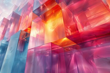 Poster - An artistic rendition of crystalline structures in vivid pink and blue, suggesting a fusion of natural mineral beauty and digital art