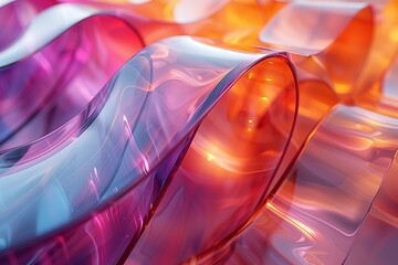Poster - A digital abstract image showcasing fluid waves in a blend of fiery orange and cool blue tones, conveying motion and energy