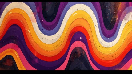 Poster - This abstract painting features a dynamic arrangement of colorful wavy lines in various sizes and directions, creating a visually engaging composition
