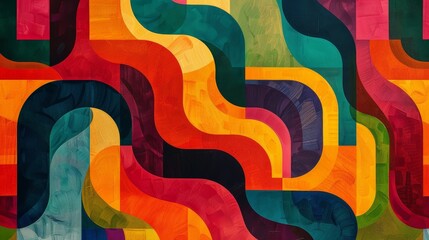 Aufkleber - Multicolored abstract painting featuring vibrant wavy lines and dynamic movement