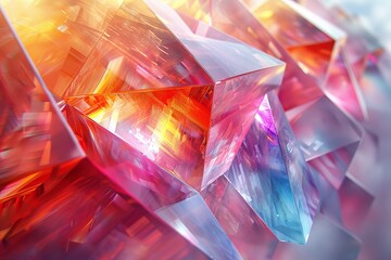 Poster - The image depicts a digitally-rendered chaotic intersection of vibrant, translucent shards with a fiery color palette