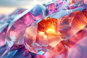 Poster - This image depicts a close-up view of a crystalline structure with vibrant, shimmering colors and a detailed texture
