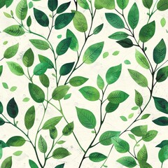 Wall Mural - Green Leaves on White Background