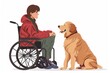 An inspiring illustration of a person with a disability engaging in a therapy dog training program against a clear white background.