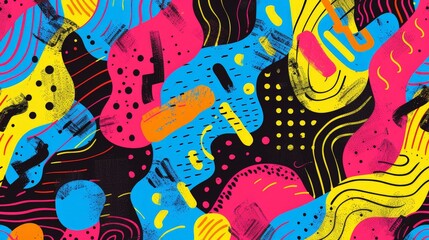 Leinwandbilder - Bright colors form an abstract pattern against a black background, creating a visually striking and dynamic composition