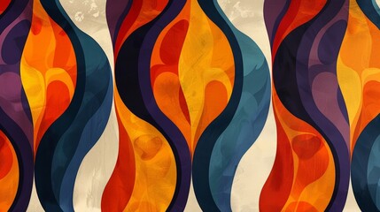Poster - Abstract Painting of Wavy Lines and Colors