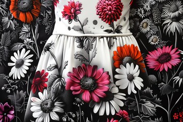 Wall Mural - White Dress With Red and Pink Flowers