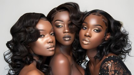 Wall Mural - African American models, flawless glamor makeup with black and gold shades