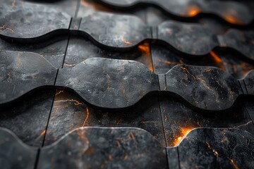 Poster - Detailed image of black formed tiles with contrasting golden cracks, adding a luxurious and dramatic flair