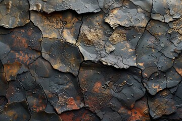 Poster - An image focused on a metallic surface featuring an assortment of rust and wear patterns