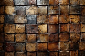 Poster - An alternating square pattern formed by wooden blocks on a wall, creating a textured background