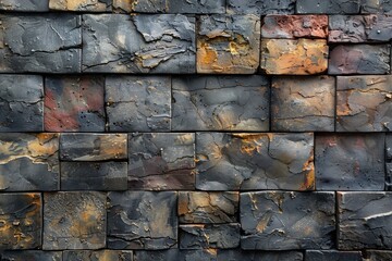 Poster - The photo displays an array of cracked tiles combining orange, gray, and black colors, providing a vibrant contrast