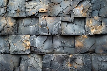 Poster - A sophisticated dark shaded tile pattern is illuminated by golden cracks offering a luxurious aesthetic appeal