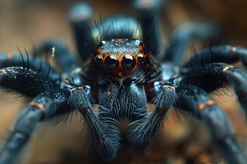 A closer look at a jumping spider, displaying its intricate eye pattern and fine body hairs