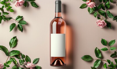 Wall Mural - Wine bottle with a blank white label, top view