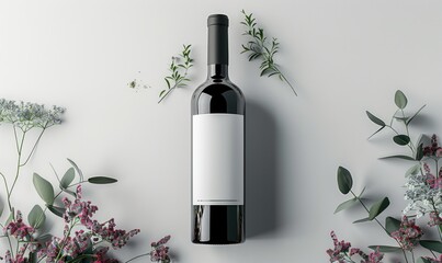 Wall Mural - Wine bottle with a blank white label, top view