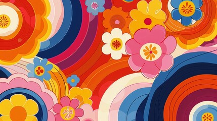 Poster - Colorful Flowers and Circles Painting