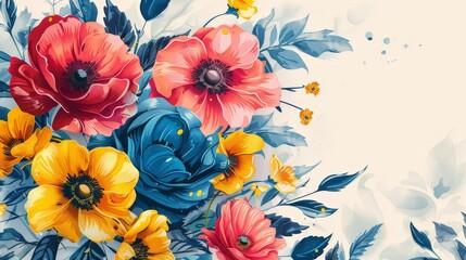 Poster - Bouquet of Colorful Flowers on White Background