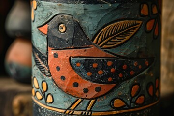 Poster - Close Up of Vase With Bird Painting