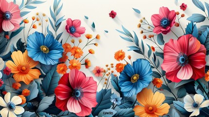 Poster - Various vibrant flowers, including roses, daisies, and tulips, displayed against a clean white backdrop