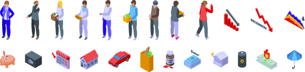 Poster - Economic recession icons set isometric vector. Money finance. Management indicator
