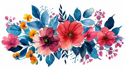 Aufkleber - Bouquet of Flowers Painted in Watercolor