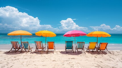 Poster - Chairs and Umbrellas Arranged on a Beach