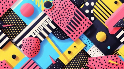Aufkleber - Colorful Abstract Background With Black, Yellow, Pink, and Blue Shapes