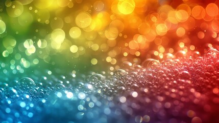 Poster - Rainbow-colored background featuring various sized bubbles in motion