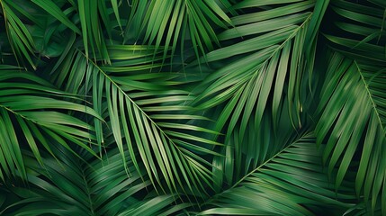 Wall Mural - closeup nature view of green leaf and palms background. Flat lay, dark nature concept, tropical leaf