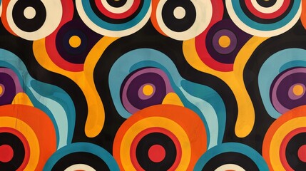 Aufkleber - A vibrant fabric featuring a variety of colorful circles in different sizes and patterns