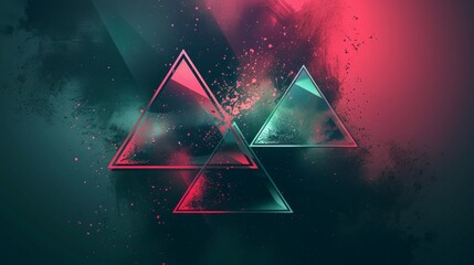 Poster - three vibrant triangles in red, blue set against a dark backdrop