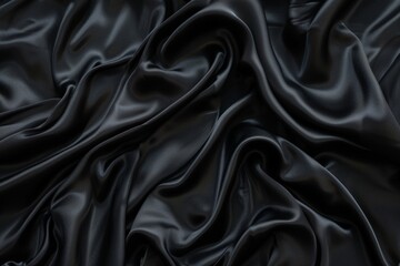 Wall Mural - Detailed close-up of a textured black satin fabric with a glossy finish, showcasing its luxurious appearance