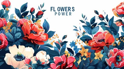 Wall Mural - Flowers Power text on White Background