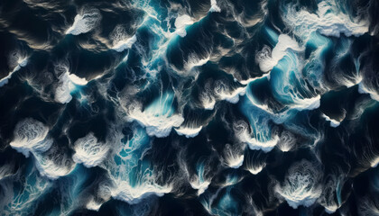 Poster - Abstract ocean waves texture, artistic digital art, dark background, represents fluid dynamics. Generative AI