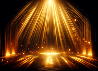 Aufkleber - Golden beams of light with sparkling particles on a dark background, evoking a sense of glamour and celebration. Generative AI