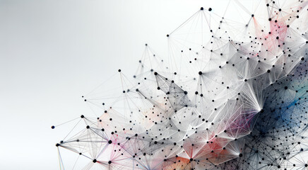 Poster - An intricate network of interconnected dots and lines creating an abstract formation on a white background, embodying the concept of connectivity. Generative AI