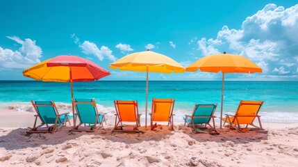 Wall Mural - Chairs and Umbrellas Arranged on a Beach