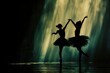 silhouette of dancers on an illuminated stage in the background. generative ai