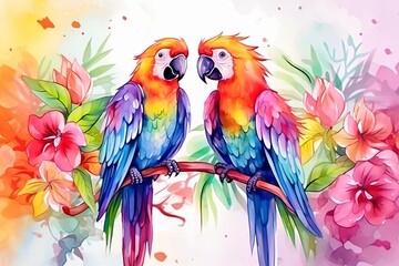 Naklejka na meble colorful parrots in a tropical forest