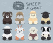 Animal Dolls Sheep Goat Set Cartoon Vector Illustration