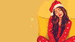 Beautiful young woman in pajamas and Santa hat with style