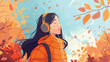 Beautiful young woman listening to music in autumn 