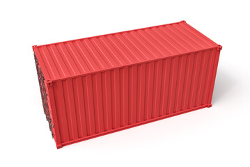 Poster - 3d rendering of closed red cargo container isolated on white background.