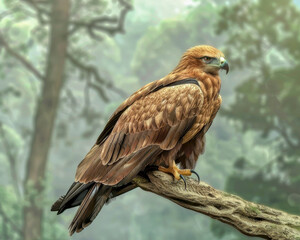 Wall Mural - Tawny eagle on tree branch